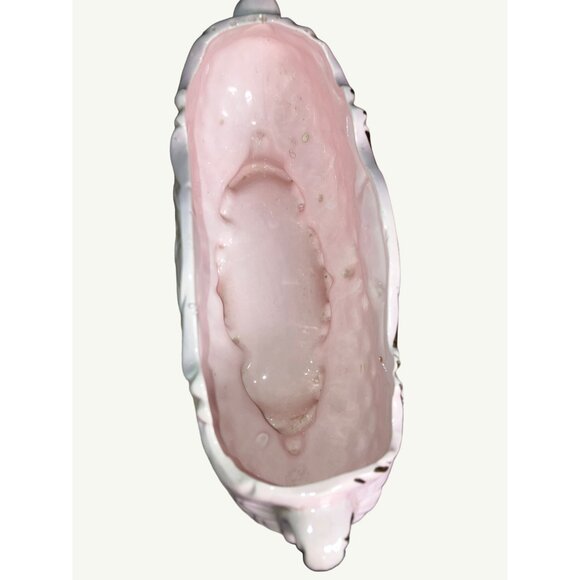 Vintage Pink Weaved Look Ceramic Planter With Grape & Leaf Design - Picture 4 of 13